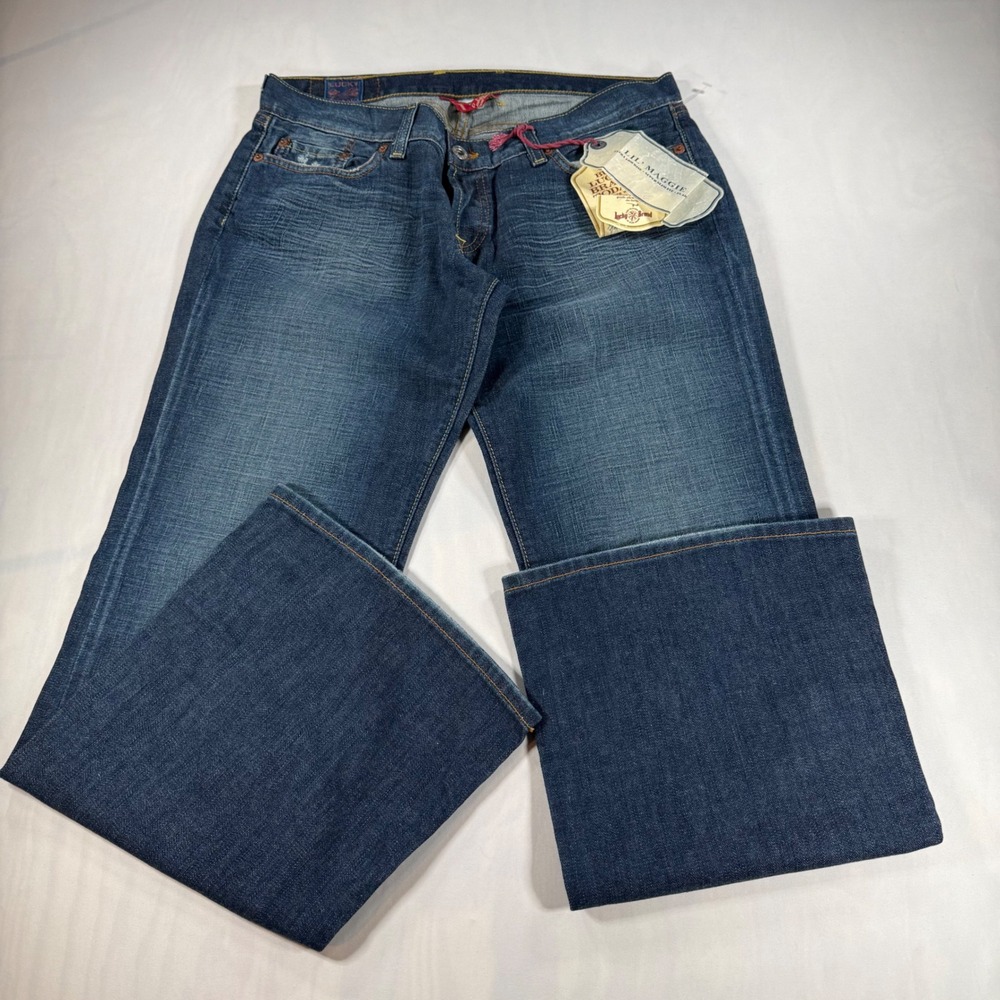 Lucky Brand Lil Maggie Jeans Women 14/32 Blue Ultra Low Rise Flare Y2K Denim